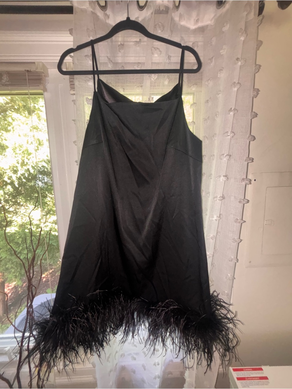 Black Feather Hem Slip Dress